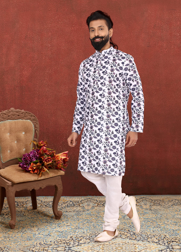 Angasudha Floral Bliss Cotton Kurta with Dupion Silk Pyjama