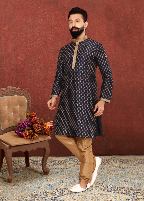Angasudha Midnight Gold Banarasi Dhupion Silk Kurta with Dupion Pyjama