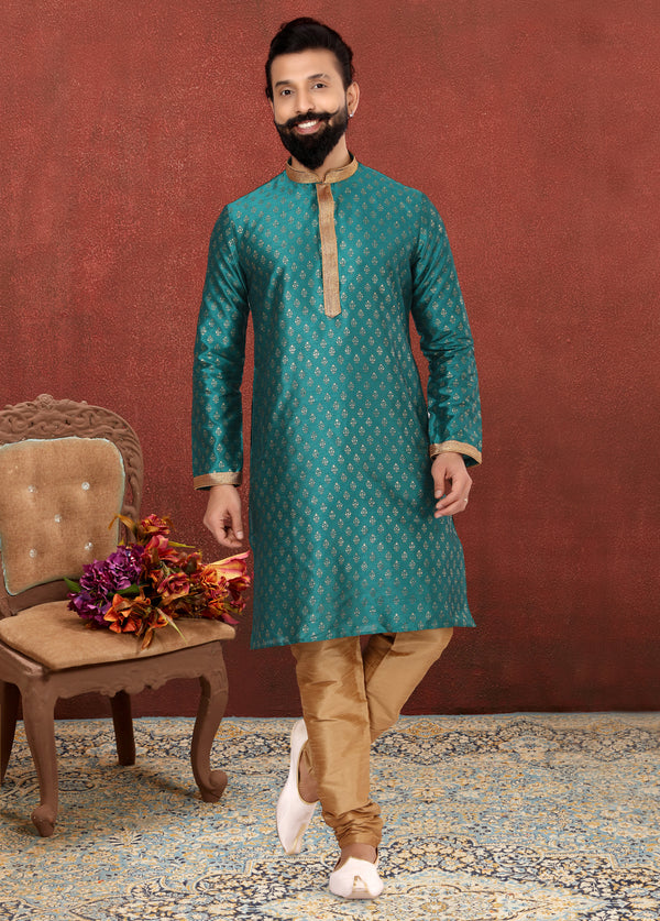 Angasudha Emerald Charm Banarasi Dhupion Silk Kurta with Dupion Pyjama