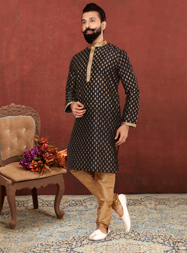 Angasudha Black Royale Banarasi Dhupion Silk Kurta with Dupion Pyjama