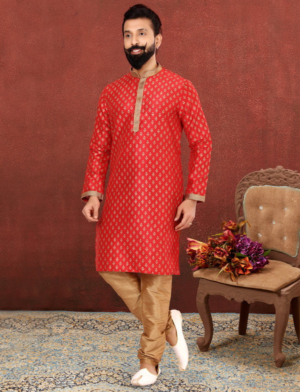Angasudha Scarlet Regal Banarasi Dhupion Silk Kurta with Dupion Pyjama