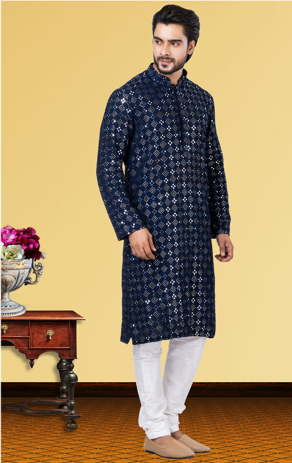 Angasudha Midnight Blue Mirror Work Kurta Set