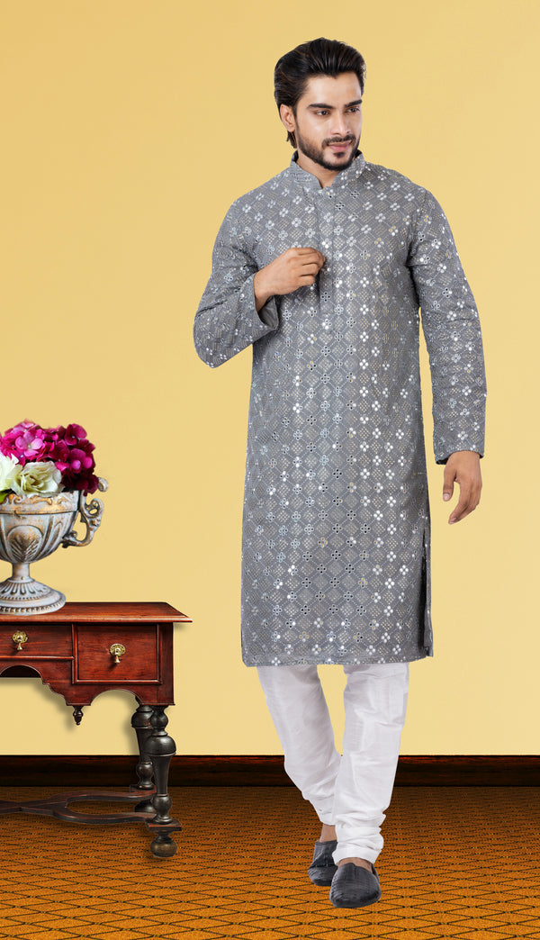 Angasudha Regal Grey Mirror Work Kurta Set