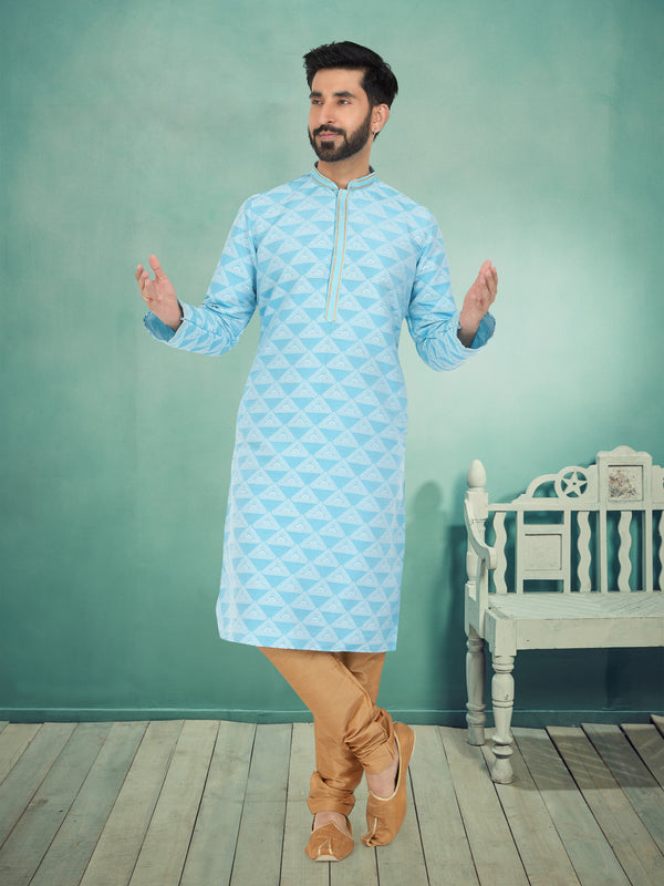 Angasudha Aqua Prism Jacquard Kurta Pyjama Set