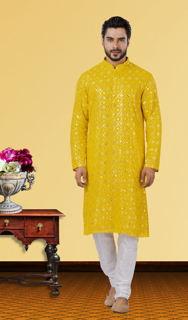 Angasudha Sunshine Yellow Mirror Work Kurta Set