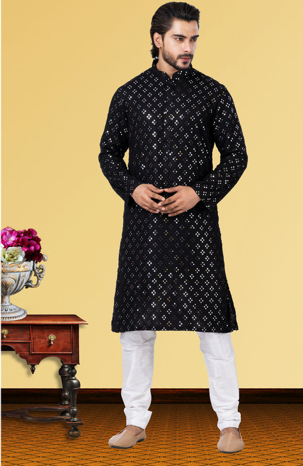 Angasudha Black Diamond Mirror Work Kurta Set