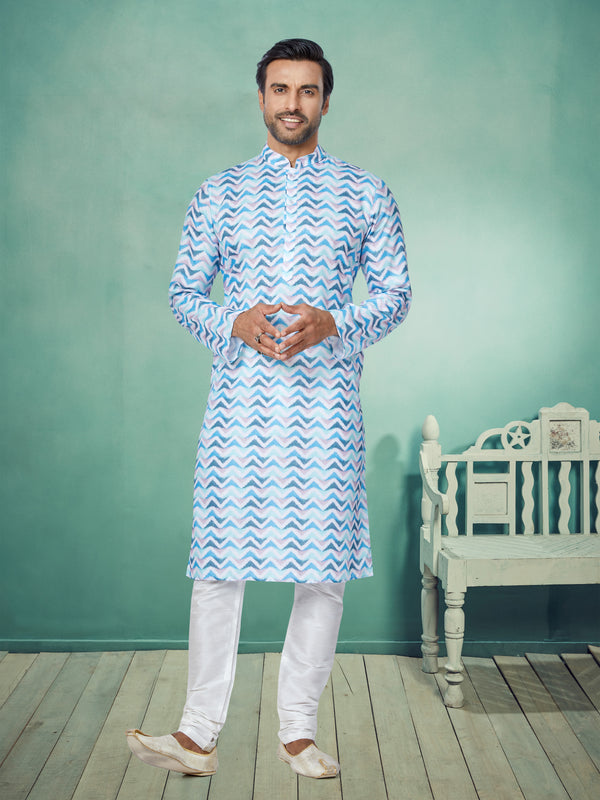Angasudha Skywave Zigzag Cotton Kurta with Dupion Silk Pyjama