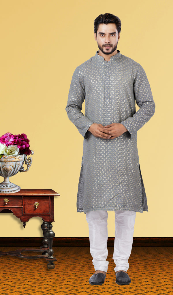 Angasudha Subtle Grey Mini Mirror Work Kurta Set