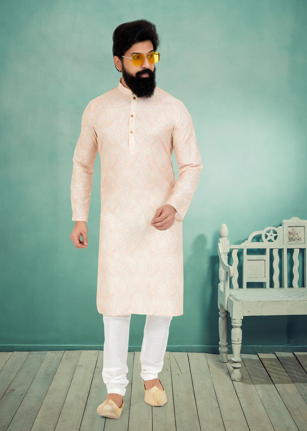 Angasudha Peach Whisper Paisley Kurta Set