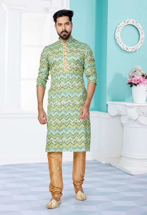 Angasudha Festive Chevron Green Kurta Set