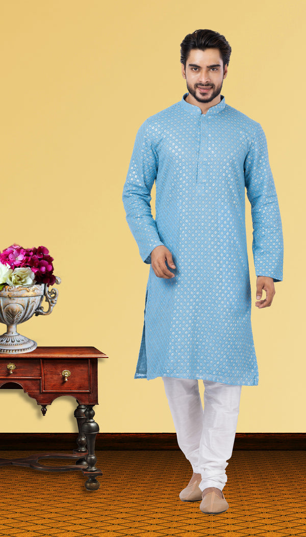 Angasudha Sky Blue Mirror Embroidered Kurta Set