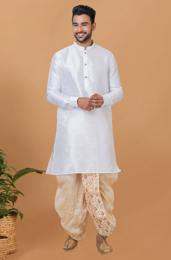 Angasudha Ivory Glow Kurta with Cream Gold Embroidered Dhoti