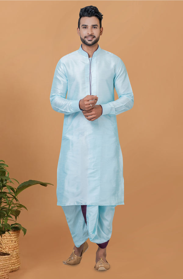 Angasudha Sky Charm Dhoti Kurta Set with Contrast Detailing