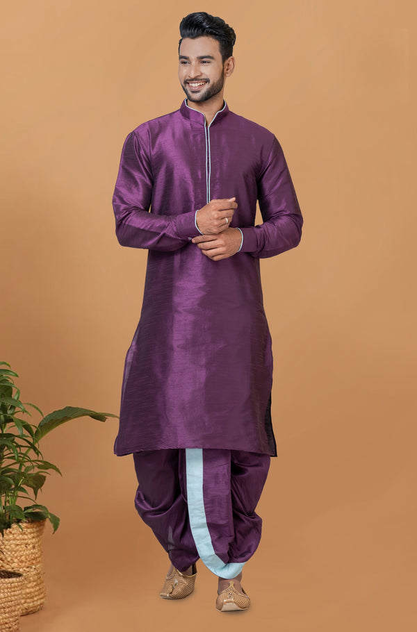 Angasudha Royal Plum Dhoti Kurta Set with Aqua Contrast Detail