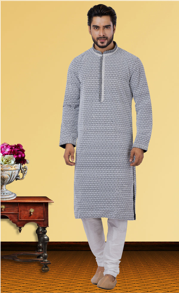 Angasudha Grey Georgette Kurta with Dupion Silk Pyjama