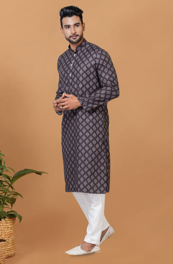 Angasudha Charcoal Royale Digital Print Kurta Set