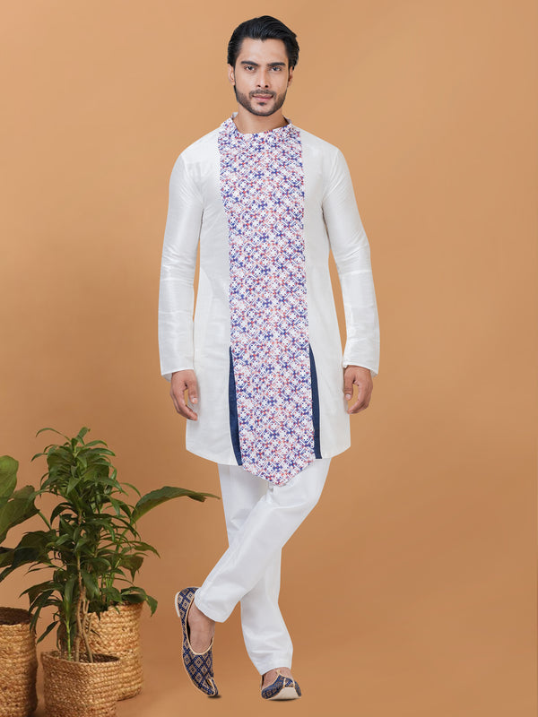 Angasudha Elegant White Banarasi Dhupion Silk Kurta Pyjama Set
