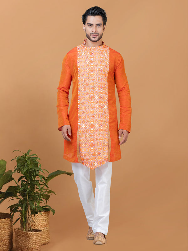 Angasudha Radiant Orange Banarasi Dhupion Silk Kurta Pyjama Set