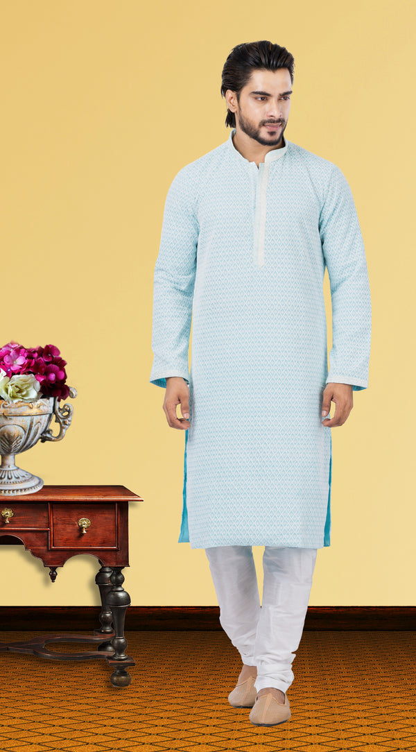 Angasudha Powder Blue Georgette Kurta with Dupion Silk Pyjama