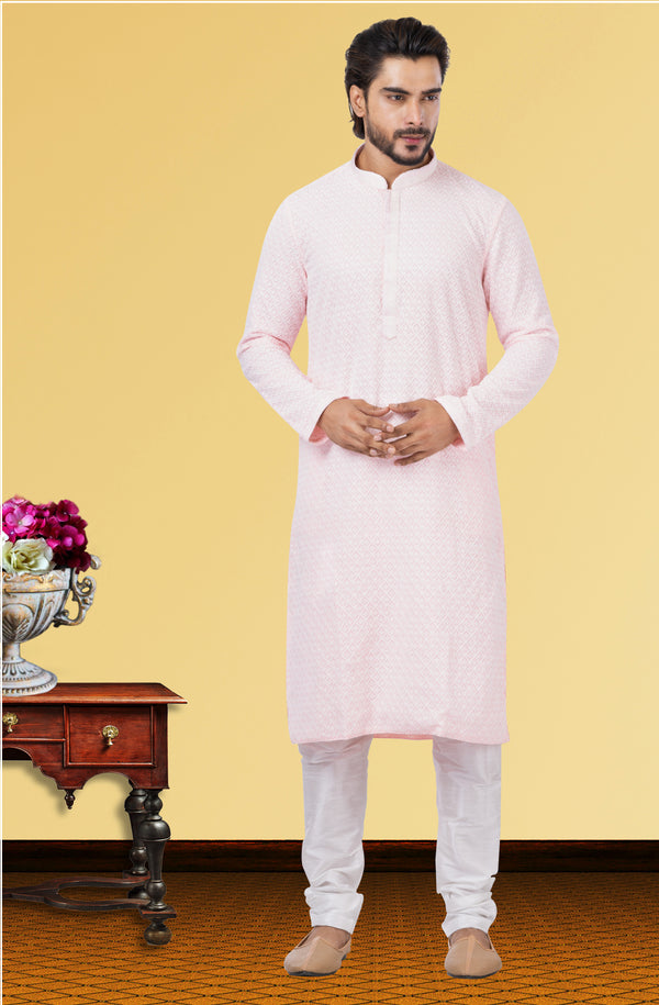 Angasudha Soft Pink Georgette Kurta with Dupion Silk Pyjama