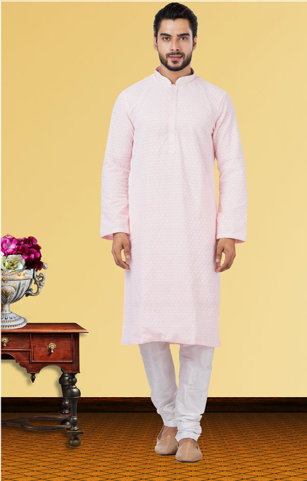 Angasudha Light Pink Georgette Kurta with Dupion Silk Pyjama