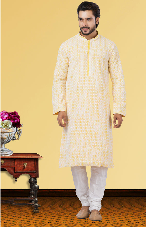 Angasudha Mustard Yellow Georgette Kurta with Dupion Silk Pyjama