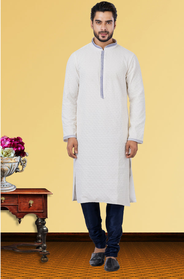 Angasudha Classic Ivory Georgette Kurta with Dupion Silk Pyjama