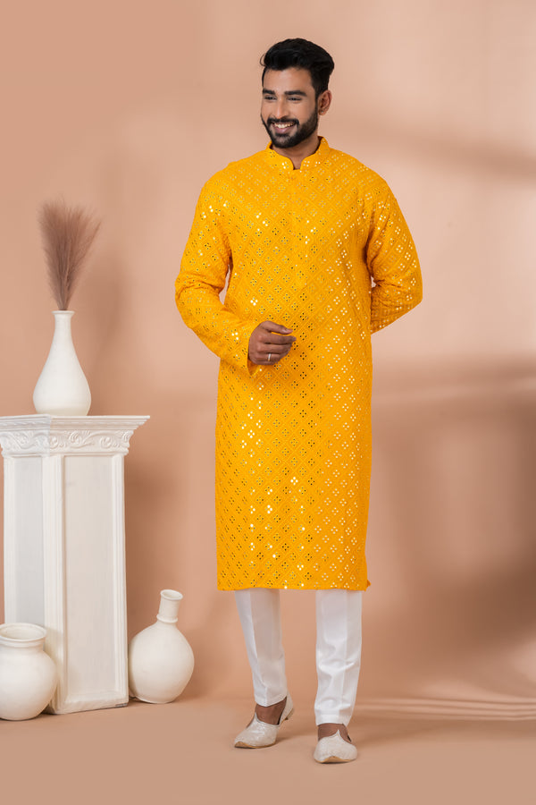 Angasudha Sunshine Radiance Sequin Embroidered Yellow Kurta Set