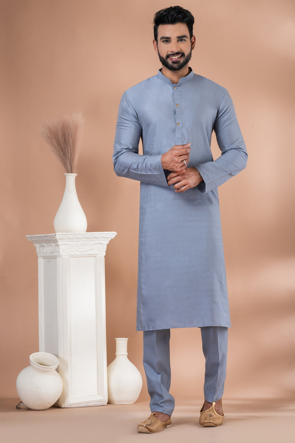 Angasudha Elegant Steel Blue Kurta Pajama Set