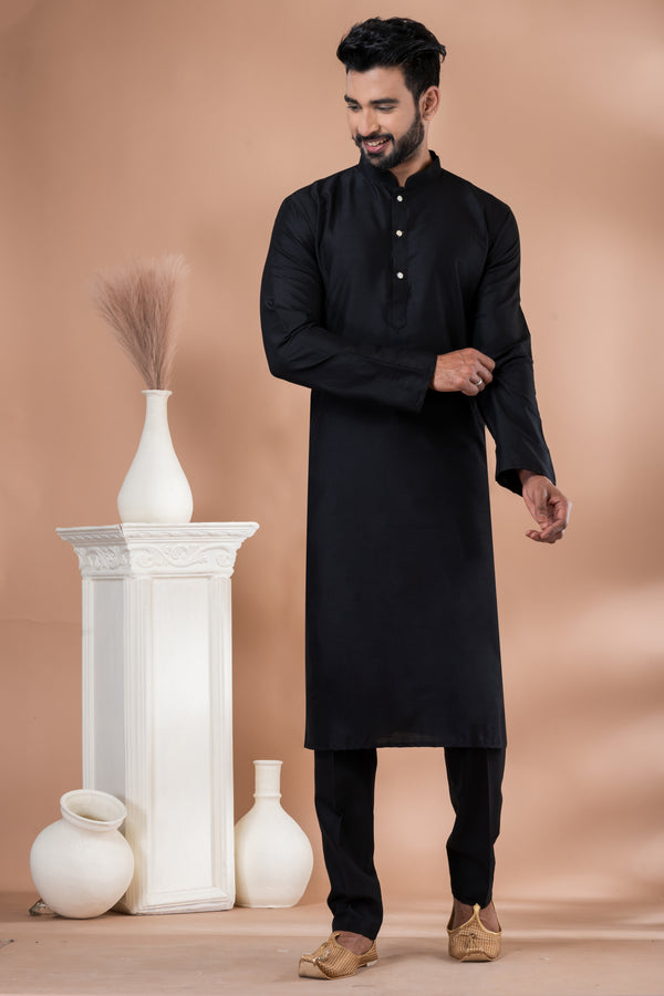 Angasudha Classic Black Kurta Pajama Set