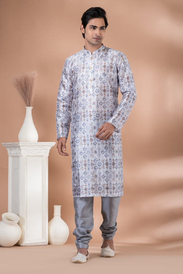 Angasudha Silver Grey Geometric Digital Kurta Set