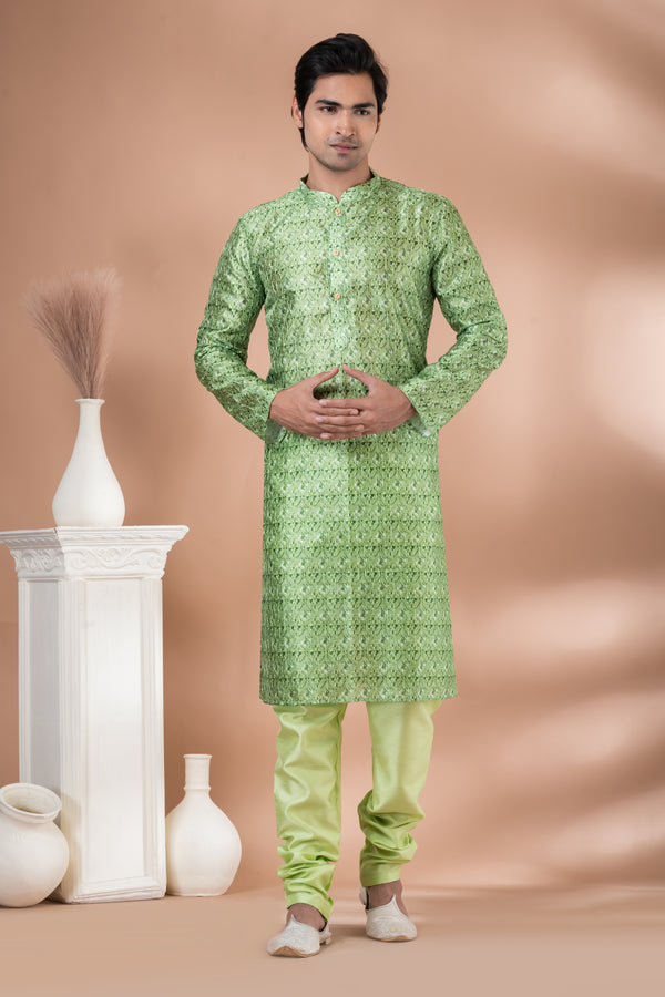 Angasudha Radiant Green Brocade Kurta Set