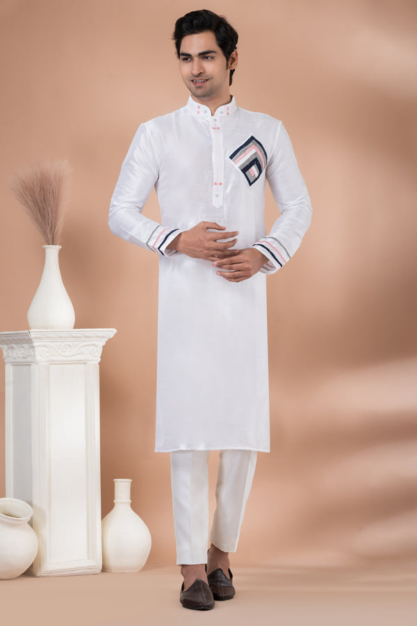 Angasudha White Elegance Kurta Pyjama Set