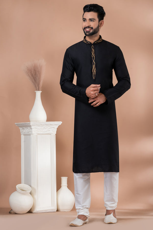 Angasudha Black Viscose Kurta with White Pyjama