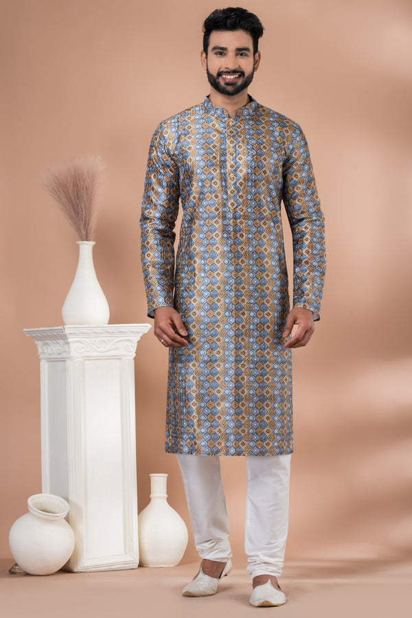 Angasudha Royal Blue & Gold Banarasi Silk Kurta Set