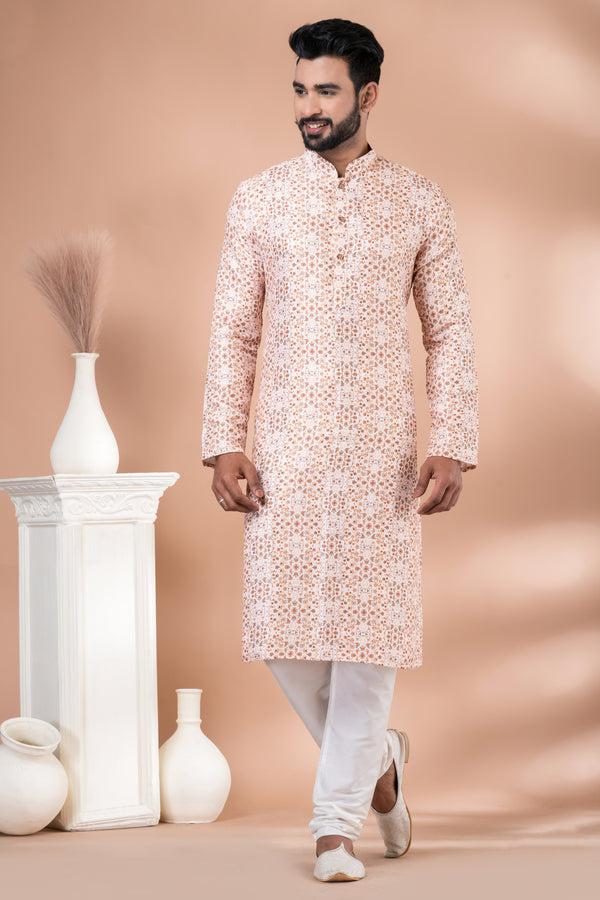 Angasudha Peach Gold Banarasi Silk Kurta Set