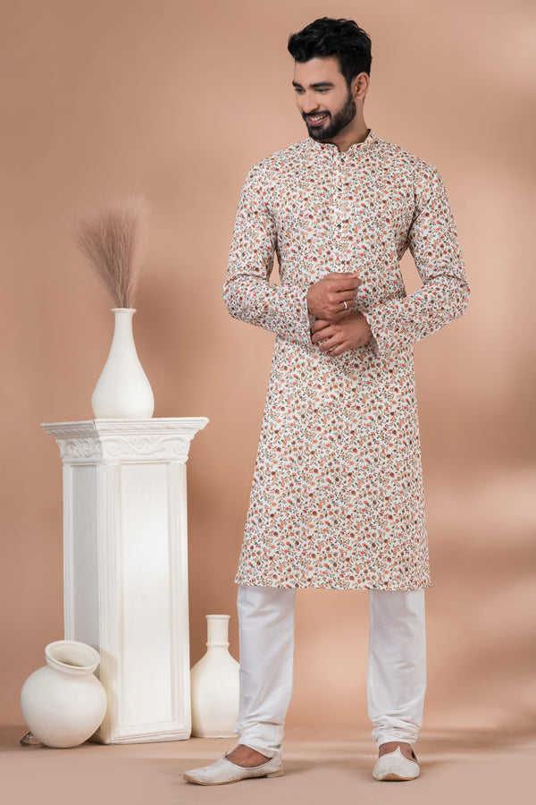 Angasudha Ivory Floral Cotton Kurta Set with Digital Print