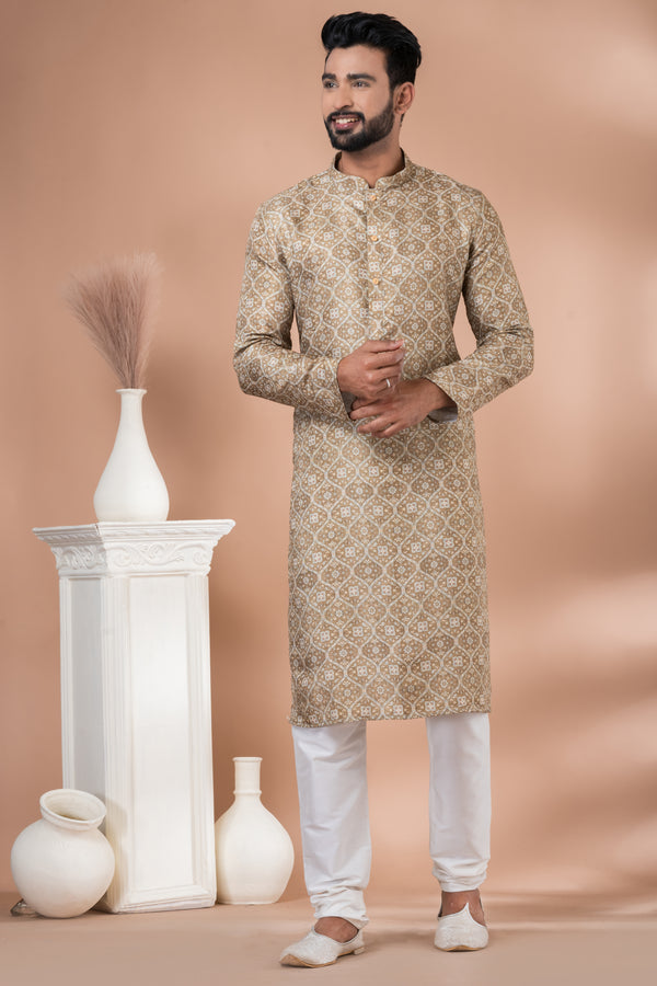 Angasudha Golden Beige Banarasi Dhupion Kurta Set
