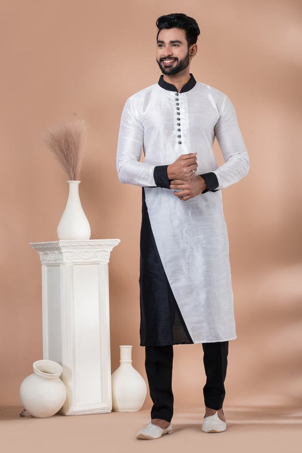 Angasudha White & Black Asymmetric Indo-Western Kurta Set