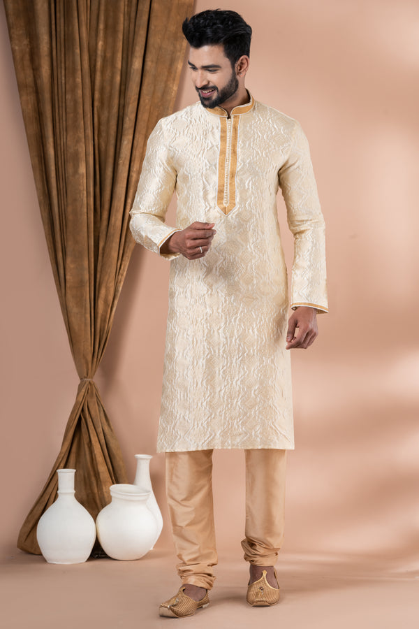 Angasudha Cream Textured Jacquard Kurta Set – Elegant Ethnic Wear for Festive Celebrations