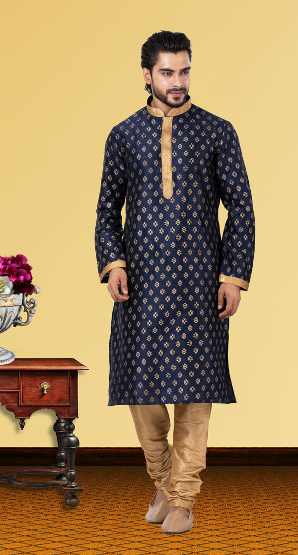 Angasudha Royal Indigo Dupion Silk Kurta Set