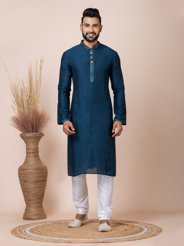 Angasudha Deep Teal Textured Kurta with White Churidar