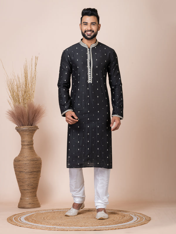Angasudha Classic Black Buti Kurta with White Churidar