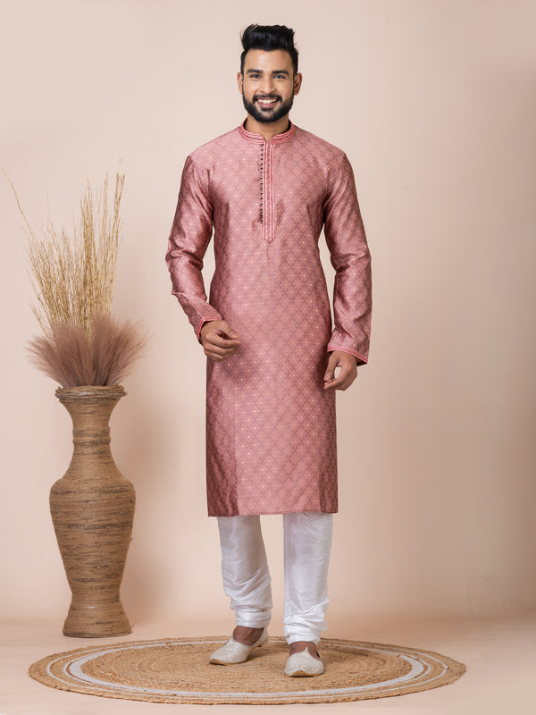 Angasudha Dusty Rose Jacquard Kurta with White Churidar