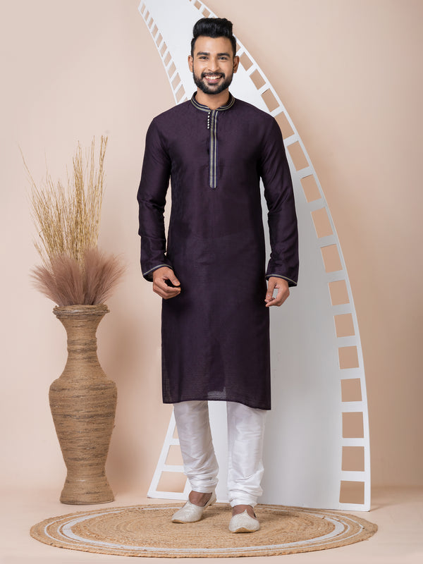 Angasudha Deep Plum Textured Kurta with White Churidar