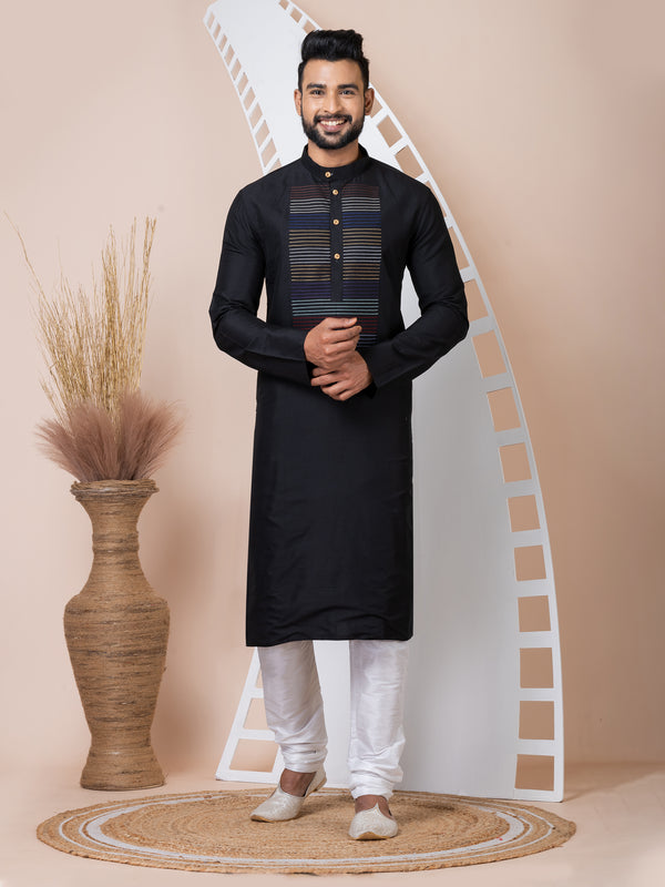 Angasudha Classic Black Embroidered Kurta Pyjama Set