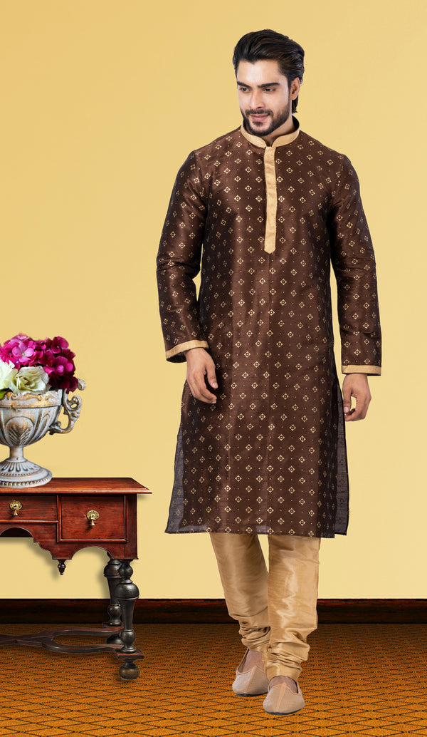 Angasudha Cocoa Gold Dupion Silk Kurta Set