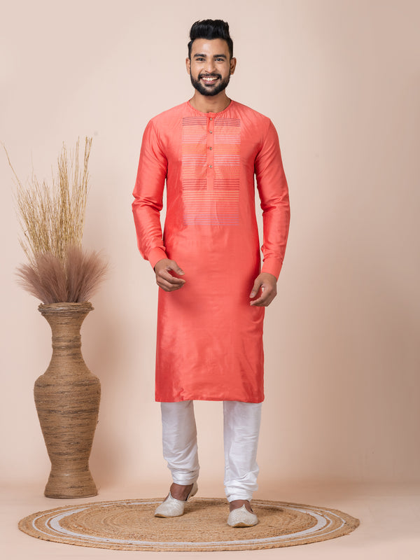 Angasudha Coral Elegance Embroidered Kurta Pyjama Set