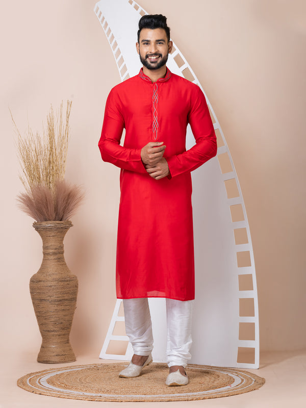Angasudha Crimson Charm Embroidered Kurta Pyjama Set