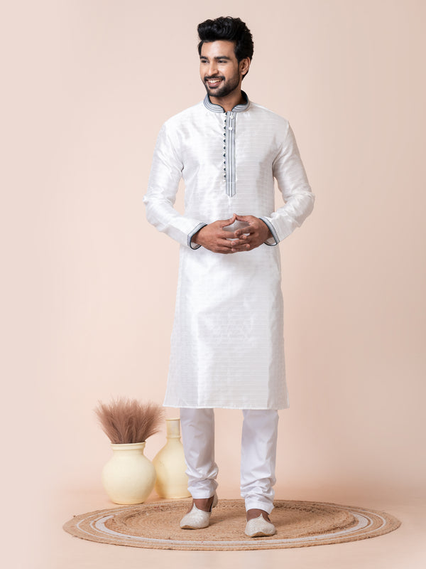 Angasudha Elegant White Silk Kurta Pajama Set for Men